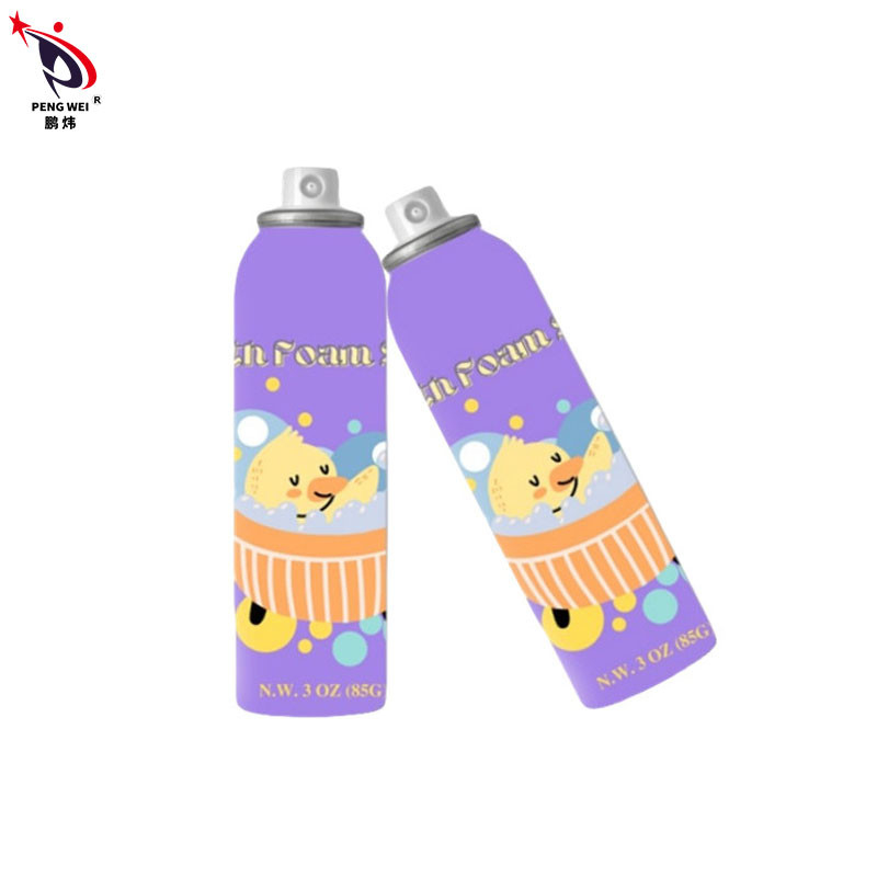 শিশুদের জন্য 150ml অ্যালুমিনিয়াম বাথ ফোম স্প্রে ক্লিনার বেগুনি রঙ