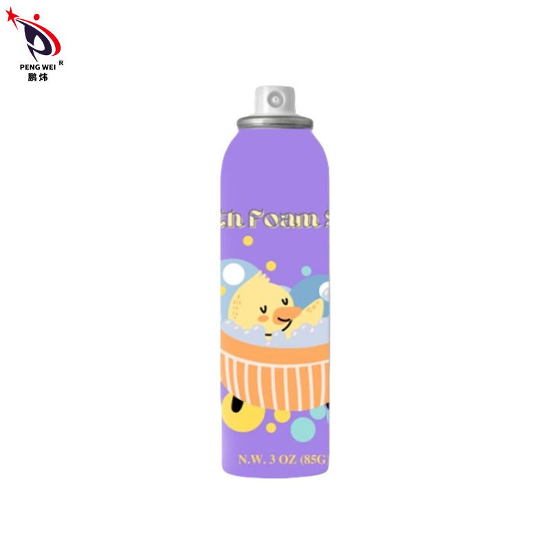 শিশুদের জন্য 150ml অ্যালুমিনিয়াম বাথ ফোম স্প্রে ক্লিনার বেগুনি রঙ