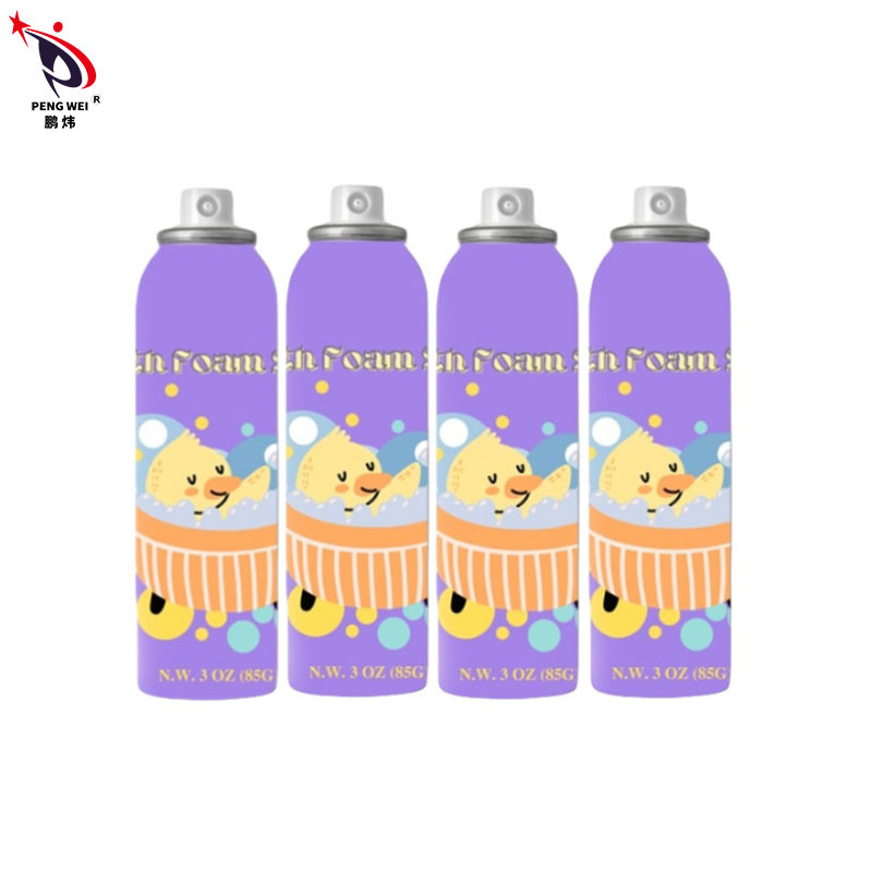 শিশুদের জন্য 150ml অ্যালুমিনিয়াম বাথ ফোম স্প্রে ক্লিনার বেগুনি রঙ